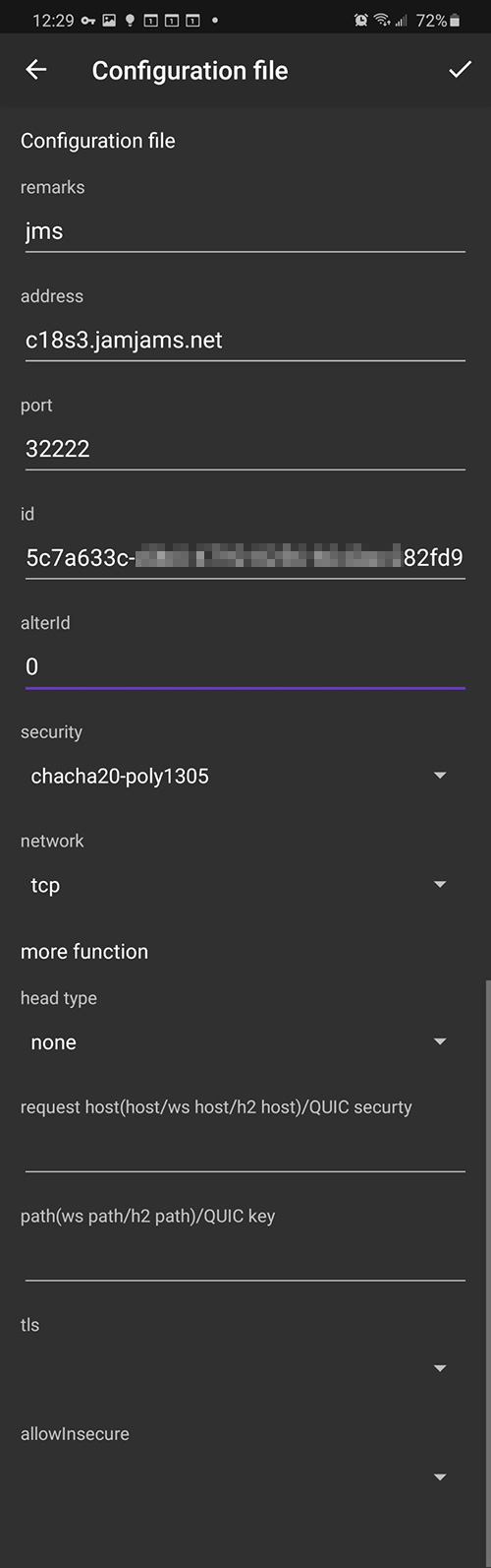 Entering V2ray Connection Details