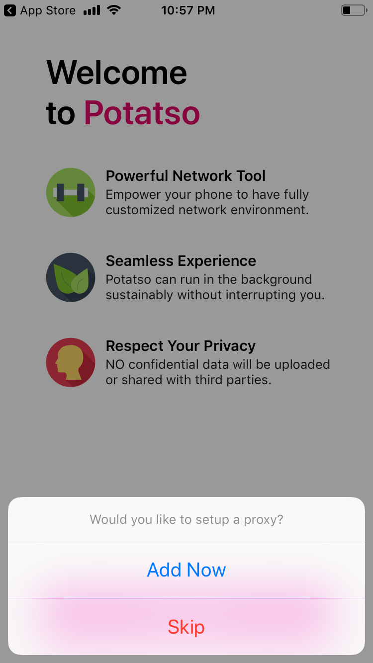 Selecting Add Now for Proxy Setup