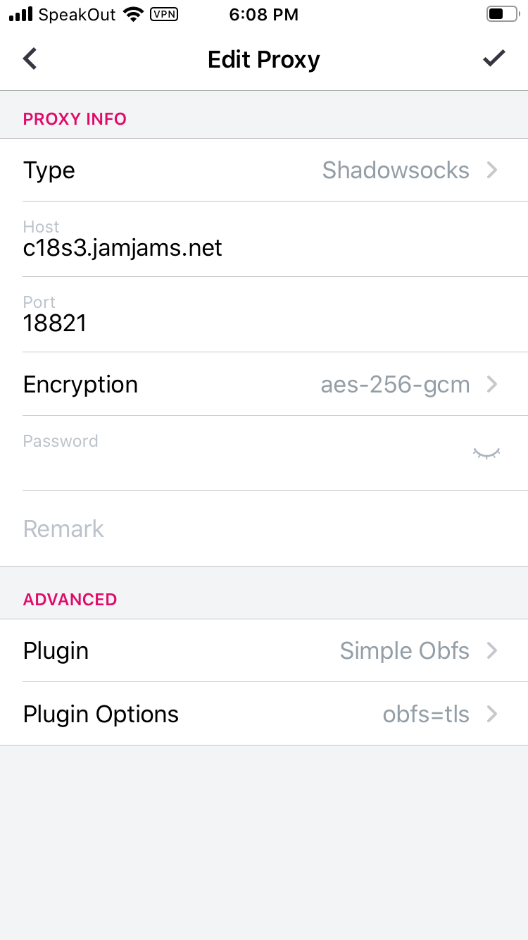 Configuring OBFS Settings in Potatso