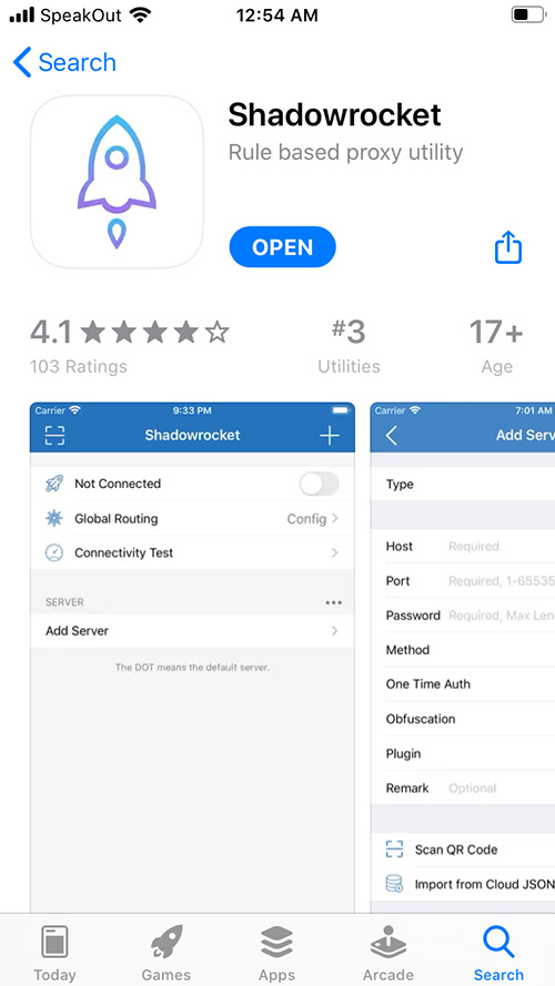 Shadowrocket App for v2ray on iPhone