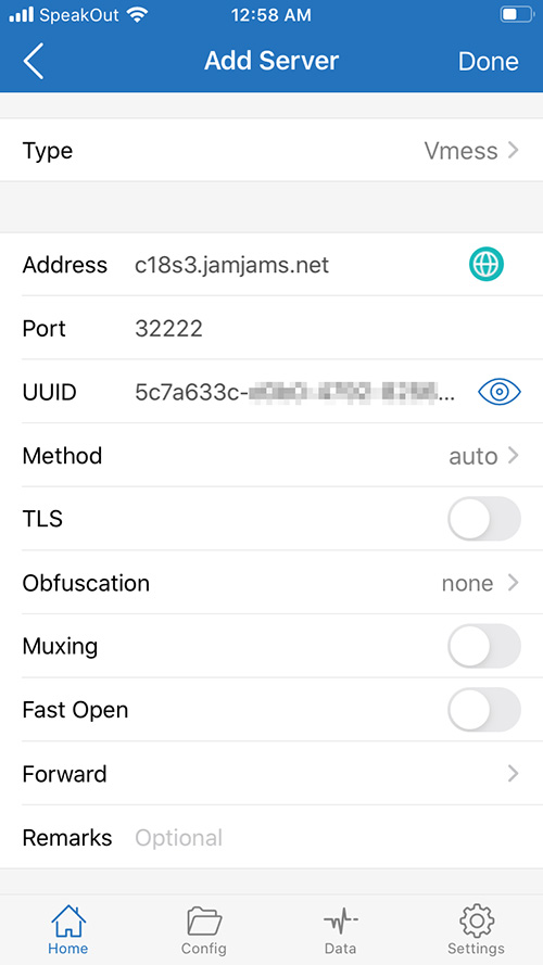 Enter v2ray Connection Details in Shadowrocket