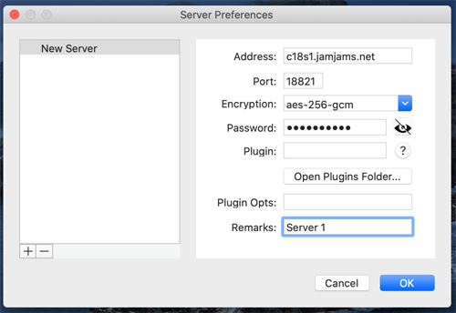 ShadowsocksX-NG Connection Details Form