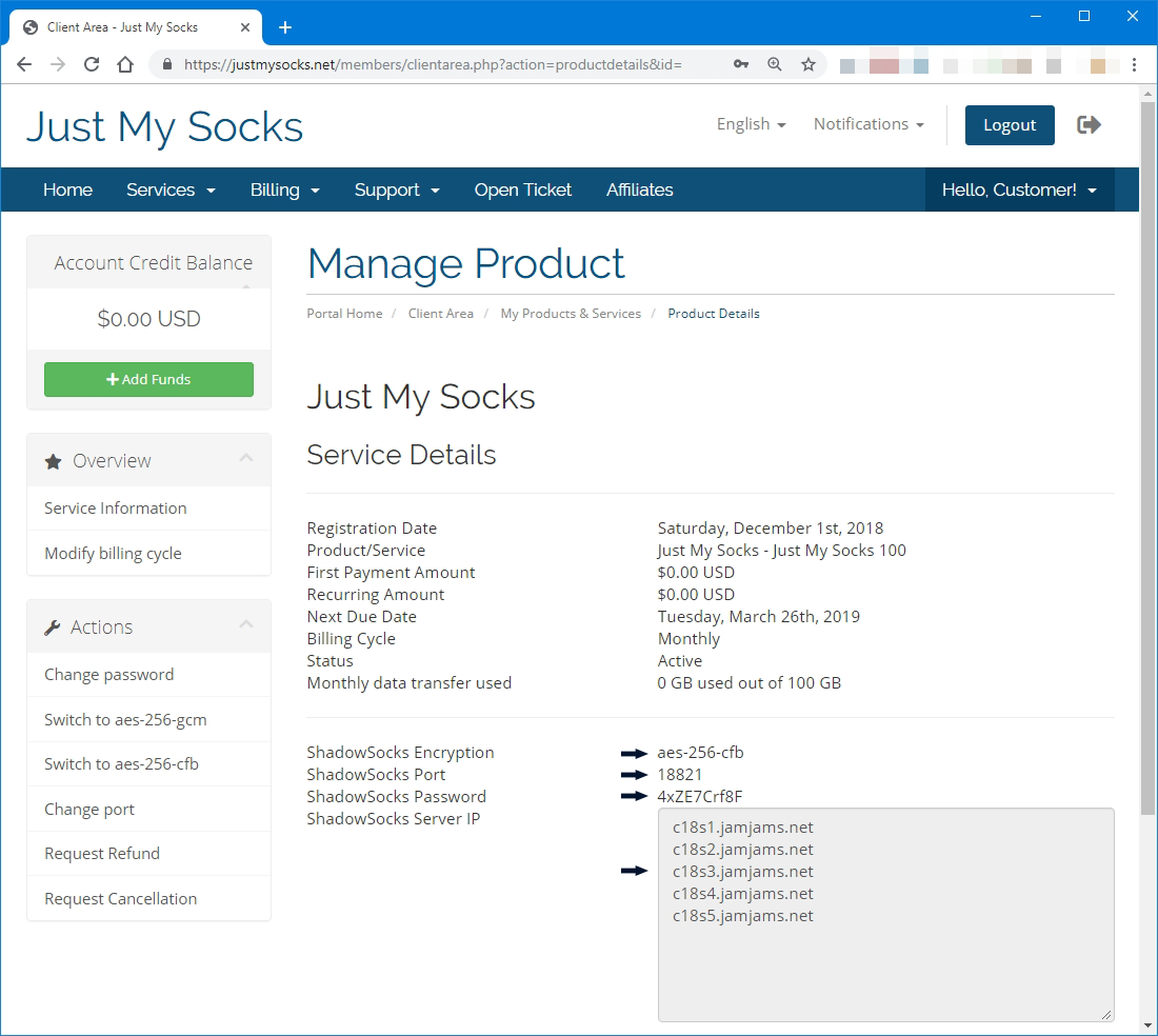 Just My Socks Service Details Page
