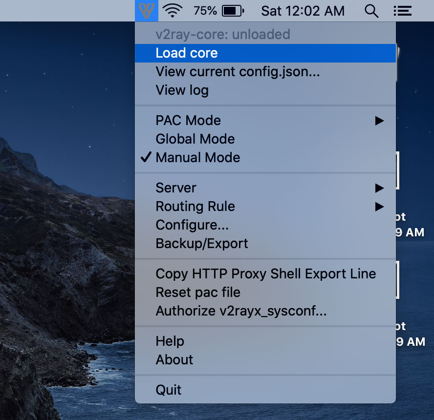 Carregando o Núcleo v2ray no MacOS