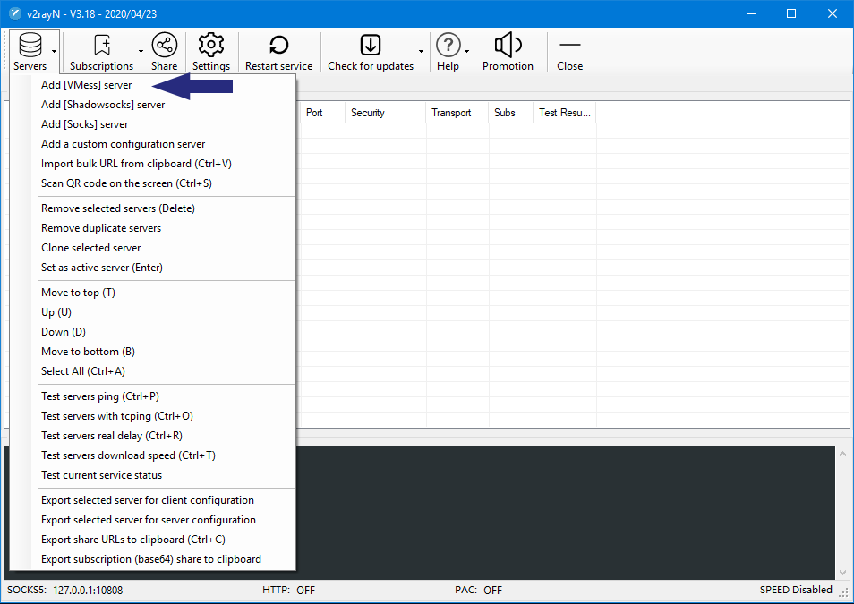 Adding a VMess Server in V2rayN