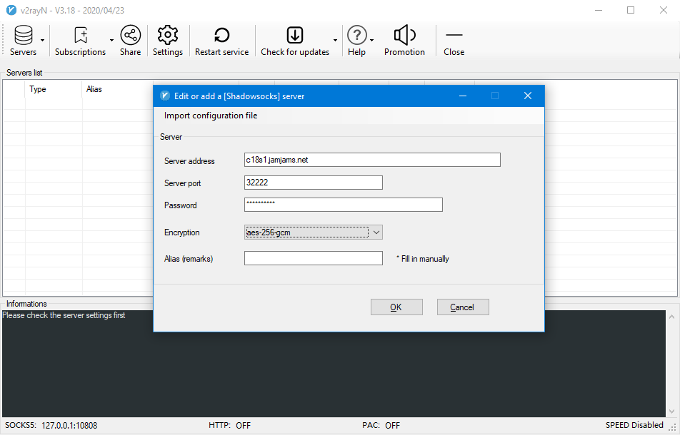 Shadowsocks Connection Configuration
